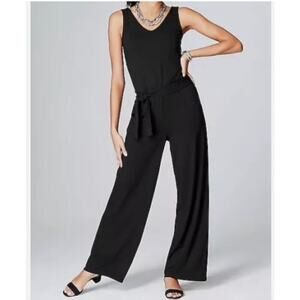J Jill Wearever Jumpsuit Romper Black Smocked Back Wide Leg Size 2X NWT